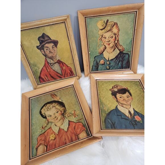 4 Vintage Henry Major The Gay Philosopher Framed Family Prints MCM Bar Clown Mom - Picture 1 of 14